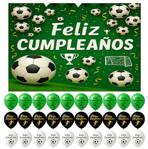 Decoración Cumpleaños Fútbol - 30 Globos De Fútbol - Photocall Pancarta 110x80cm Fiesta Balon Futbol Adulto Banner Telón Fondo Fotocol Español Fiesta Temática Futbolera Gol Celebración soccer