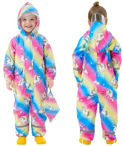 FILOWA Impermeabile Antipioggia Tuta Bambina Impermeabile Pioggia con Cappuccio Ragazza Leggero Portatile Jogging Tutto Unicorno Motivo in Uno Giacche Impermeabili All'aperto Scuola 1-3 Anni, Rosa