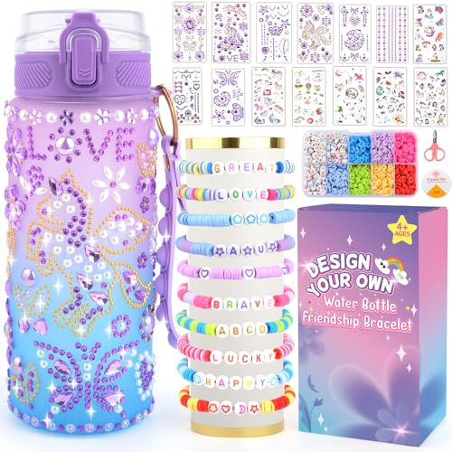 Geschenk Mädchen 5 6 7 8 9 10 11 Jahre, DIY Trinkflasche Basteln Einhorn, Geburtstag Geschenke für Mädchen 4-12 Jahre, Schulanfang Wasserflaschen mit Glitzer Diamant Aufklebern Selbst Gestalten Schule