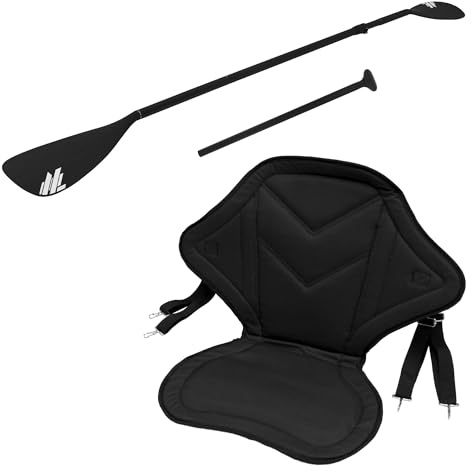 ECD Germany Set Sedile e Pagaia per Kayak Seggiolino Universale Sedia Rimovibile con Schienale per SUP Stand-Up Paddleboard Sella Regolabile con Pala in Alluminio 4 Pezzi per Tavole da Surf e Canoa