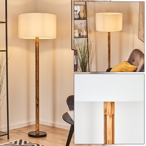 HOFSTEIN Stehleuchte Flemming, Stehlampe aus Holz im modernen Boho-Design, Schirm aus Stoff, Ø 50 cm, 158 cm, E27, mit Fußschalter - Wohnzimmer, Schlafzimmer, Esszimmer, Flur