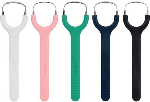 5pcs Gratte-Langue Coloré, Nettoyeur de Langue Portable avec Poignée Ergonomique en Acier Inoxydable et Plastique pour Adultes et Enfants (5 Couleurs)
