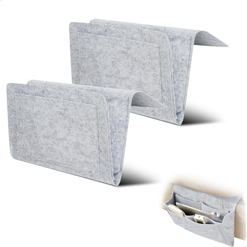 mimzemamz Bett Organizer zum Einhängen,Filz Material Bettorganizer zum Hängen für Handy,Buch,Zeitschriften und Fernbedienung,Multifunktional Betttasche für Schlafzimmer,Office,Schlafsaal,Sofa,2 Stück