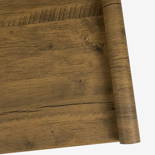 Abyssaly Brown Sticky Back Plastic Roll Wood Effect Self Adhesive Wallpaper | 30 x 200cm Waterproof Removable PVC Oak Vinyl Wrap for Furniture Decorative Kitchen Worktop Cupboards Wall