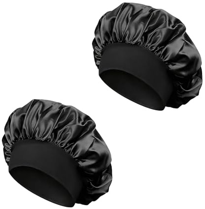 Cylocrya 2 Paires Bonnet Satin Cheveux Nuit, Protection Cheveux Bouclés et Longs Anti-Frisottis pour Sommeil et Soin Quotidien, Bonnet de Réglable avec Large Bande Élastique