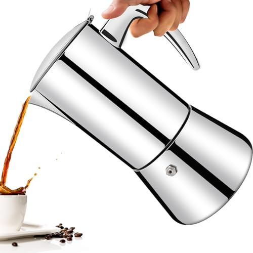 Vaolvpant No Coating 2 Cup Thickened 304 Stainless Steel Moka Pot Stovetop Espresso Maker Italian Coffee Machine 100ml 3.3oz Suitable for Gas Induction Stovetop Greca Coffee Maker Percolator