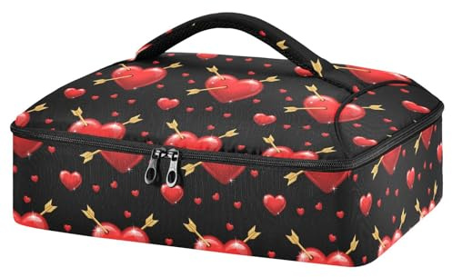 JUMBEAR Contenitore termico per casseruola con frecce di San Valentino e cuori rossi, per cibi caldi o freddi, per feste potluck, picnic, spiaggia, adatta per pirofile da 22,9 x 33 cm