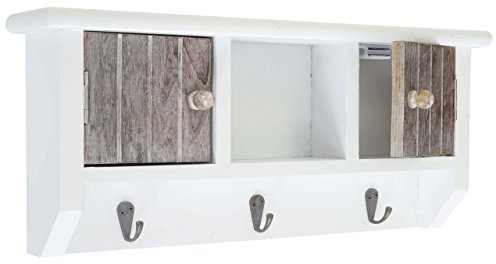 Mendler Schlüsselbrett HWC-A48 Massiv-Holz - Shabby braun-weiß | Schlüsselkasten, Schlüsselboard, mit Türen, MVG-Zertifiziert