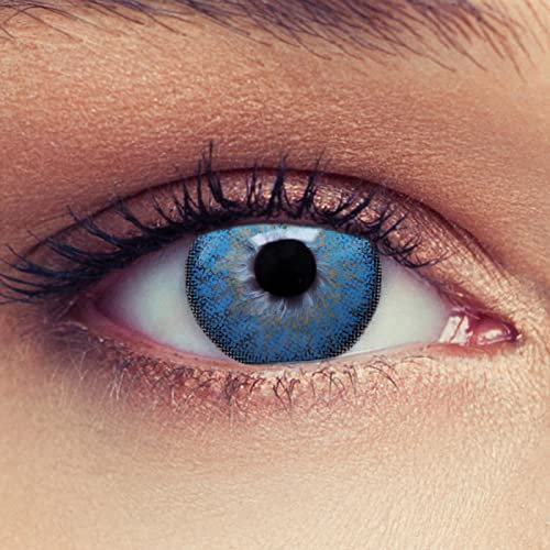 DESIGNLENSES Lenti a contatto colorate acqua blu, 1 paio (2pz), per un aspetto naturale - senza gradazione/diottrie - buono per occhi scuri + caso di lenti Dimension Aqua