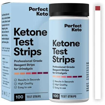 Perfect Keto Ketone Test Strips Kit for Testing Ketones on Low Carb Ketogenic Diet, Monitor Ketosis, Keto Diet Tracker, Urine Test Strips, 100 CT