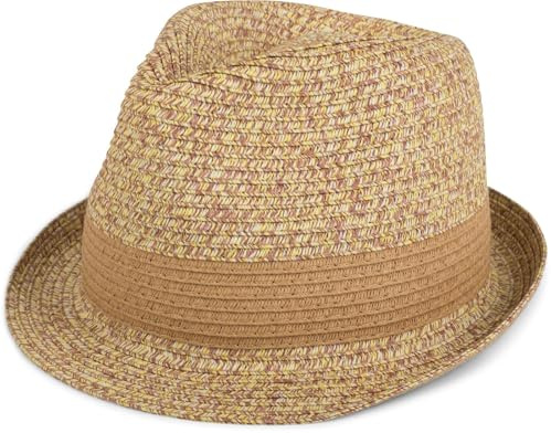 styleBREAKER klassischer Trilby Hut in Melange Optik mit Krempe, Papierhut, Strohhut, Unisex 04025018, Farbe:Natur, Größe:S/M = 56 cm