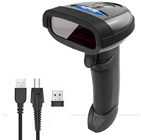 NETUM Wireless Barcode Scanner 2 in 1 2.4G Wireless & USB Wired 1D Laser Barcode Reader Handheld Barcode Reader Cordless Rechargeable für Computer MAC Laptop (NT-1698W)