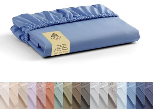 Linen Home 100% Cotton Percale Weave Fitted Sheet, Queen Size, Baby Blue, 1 Deep Pocket Fitted Sheet, Fits Mattress Upto 16 Crisp and Cool Strong Bed Linen, 60X80+15