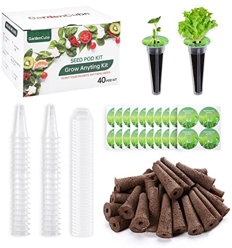 160-teiliges Hydrokultur-Pod-Set: GardenCube Grow Anything Kit mit 40 Wachstumsschwämmen, 40 Wachstumskörben, 40 Wachstumskuppeln, 40 Pod-Etiketten – kompatibel mit Hydrokulturbedarf aller Marken