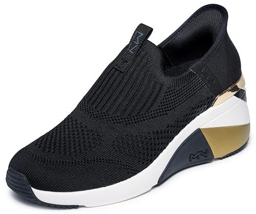 Skechers Women's A-Wedge-Crecent Sneaker, Black, 6.5 UK