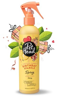 Pet Head Birthday Sparkle Desodorante en Spray para Perros | Aroma a Algodón de Azúcar | Espray Vegano para Mascotas | Fórmula Natural y Suave para Cachorros | 300ml