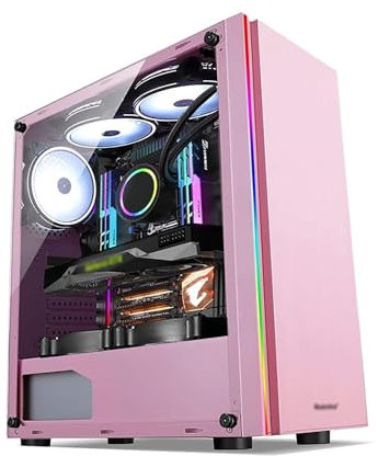 Computer Case,Steel Structure and 8 Case Fans,Equipped With RGB Light Bar,Supports ATX,Micro-ATX,Mini-ITX,Suitable for Gaming and Office Work (Color : Pink)