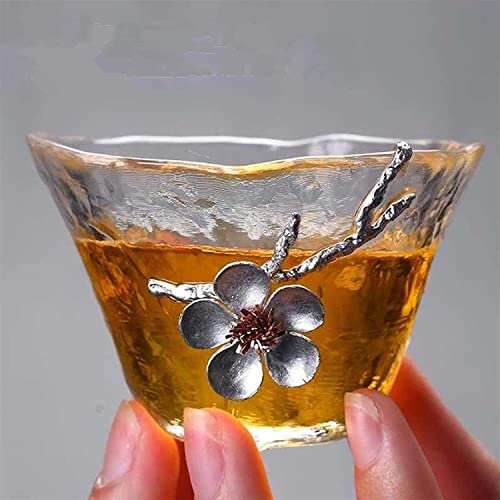 HOLABONITA China-Teetassen, Schalen, Wärmeteetasse mit Untersetzer, Zinn, Pflaumenblüte, Teetasse, transparente Teetasse, kleine Teeschale, japanischer Stil, Meistertasse