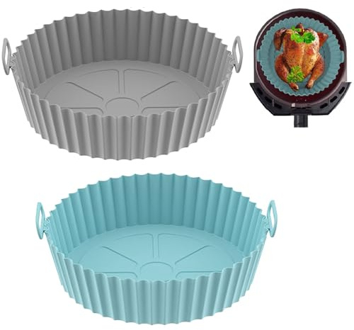 2 Stück Silikonform für Heißluftfritteuse Air Fryer Liners Silikon Pot Liners Backpapier Rund Korb Heißluftfritteuse Zubehör Wiederverwendbar Silikoneinsatz für Ofen Mikrowelle