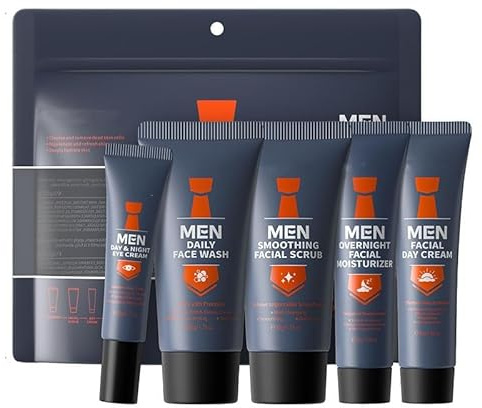 Ensemble de soins de la peau 5 pièces pour homme, ensemble de soins du visage pour homme, kit de voyage avec nettoyant pour le visage, gommage, crème pour les yeux, crème de jour et mosturisateur