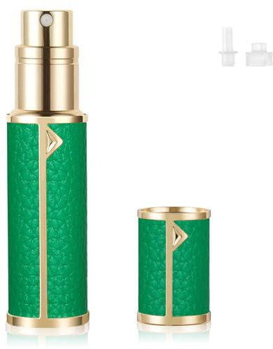 LOPHE Flacone Spray Profumo da Viaggio, 5 ML Dispenser di Profumo, Nebulizzatore per Profumo Ricaricabile in Pelle PU con Motivo Litchi, per Viaggi, Donne e Uomini (Verde)