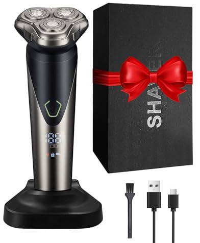 Afeitadora Eléctrica para Hombre 3D, Cabezales Flotantes, Pantalla LED, Cuchillas de Doble Anillo para un Afeitado Más Rápido y Preciso, Recargable, Wet & Dry, Lavable en Todo el Cuerpo