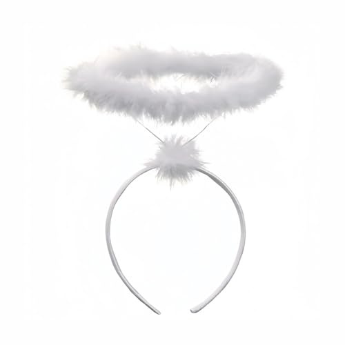 Angel Headband Feather Angel Hair Ring Angel Halo Nativity Headband White Fluffy Feather Halo Band Halloween Christmas Costume Themed Party Kids Women Adults Fancy Dress Party Accessory (1 Count)
