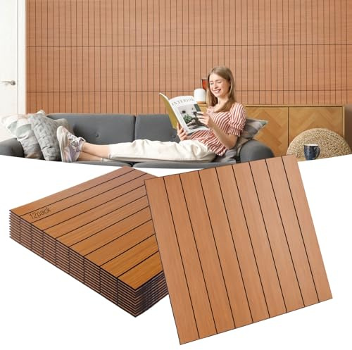 12 Pack Acoustic Wall Panels 15.7x15.7 - Self-Adhesive Soundproof Panels with Wood Veneer, Noise Reducing Acoustic Treatment for Home Office, Studio & Recording Rooms