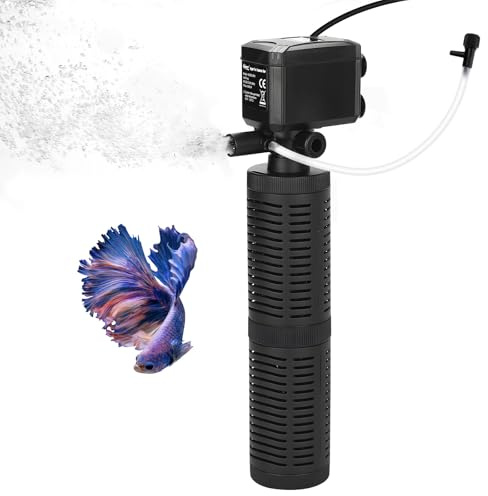 hygger Aquarium Filter, 4 in1 Aquarium Innenfilter, Aquarienfilter mit Wasserpumpe Sauerstoff Belüftung Wave Maker, Squarium Pumpe mit Filter für Süß- & Meerwasser 113-189L Aquarien, 20W, 800L/H