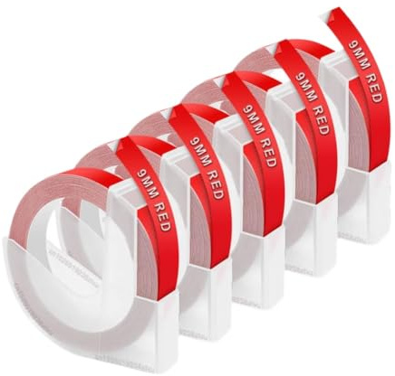 TBXwsofl Ruban de gaufrage 3D, 5 Paquets, Compatible avec Les Fournitures d'imprimante Manuelle 12965 E101 B90(5PK Red)