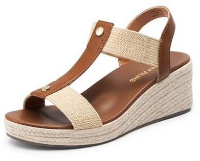 DREAM PAIRS Sandali con Zeppa da Donna, Espadrillas Aperte, Comodi Sandali Casual con Plateau e Cinturino a T, con Supporto Plantare per Camminare,Size 40.5,Marrone,SDWS26006W