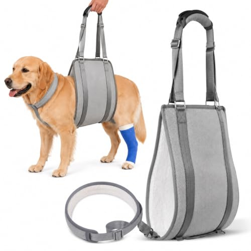 Hundegeschirr mit Griff – Verstellbare Hundetragehilfe & Mobilitätshilfe für Hinterbeine, Brust- und Nackenstütze, Reha Geschirr für ältere, verletzte & gelähmte Hunde (Mittel & Groß, Grau)