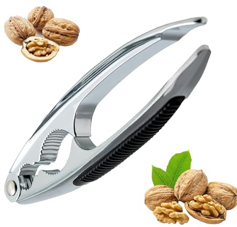 Cascanueces para nueces y avellanas con mango ancho antideslizante, acero inoxidable de alta calidad, cascanueces multifuncional, 2 orificios, cascanueces para tuercas grandes y pequeñas, 15,8 cm de