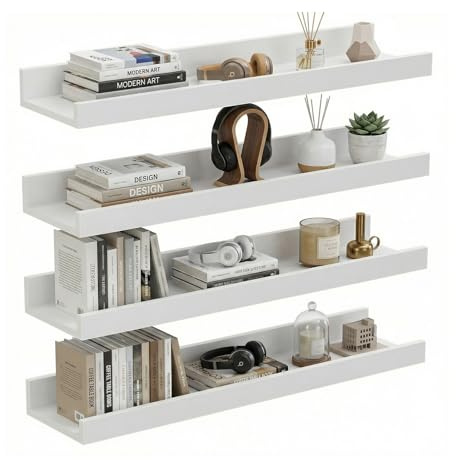 PURELLEL Wandregale 4er Set Weiß 60 cm – Schweberegale für Flexible Raumgestaltung – Für Bücher, Bilderrahmen & Deko