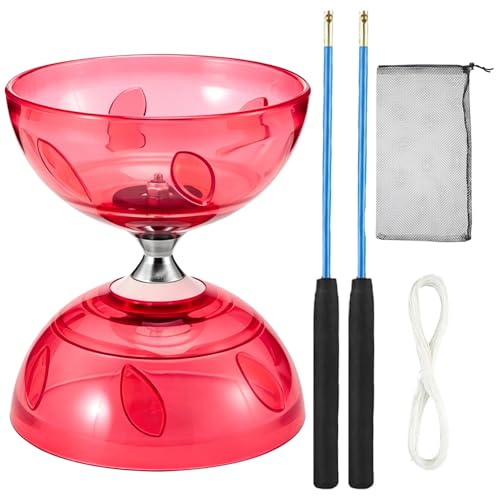 KBIBCK Set di diabolo con cuscinetti a sfera, diabolo che si illumina al buio, set di giocoleria con bastoni da diabolo, corda e borsa di rete per professionisti (rosso)