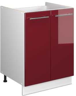 Vicco Meuble Bas sous-évier Fame-Line, Bordeaux Brillant/Blanc, 60cm