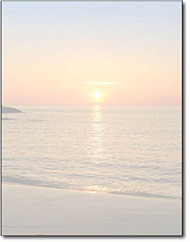 Beach Sunset Printable Letterhead Stationery Paper - 80 Sheets 8.5 x 11 Decorative Writing Paper - Scenic Sunset Letter Paper - 28lb Bond (105gsm) for Summer Invitations Notes Events Announcements