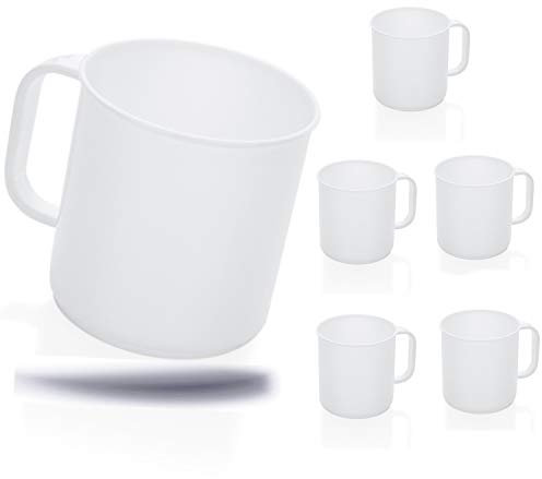 Kerafactum Lot de 6 tasses à café avec anse pour le camping, cantine, idéal pour pique-nique, bateau, tente, caravaning, passe au lave-vaisselle, empilables, 0,3 l, couleur blanche