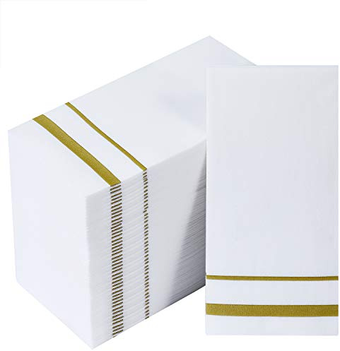 FOCUSLINE 200 Linen Feel Disposable Bathroom Napkins, Soft and Absorbent Paper Guest Towels, Cloth-Like Hand Towels Decorative Paper Napkins for Parties, Weddings, Dinners or Events, Gold, 12 x 17