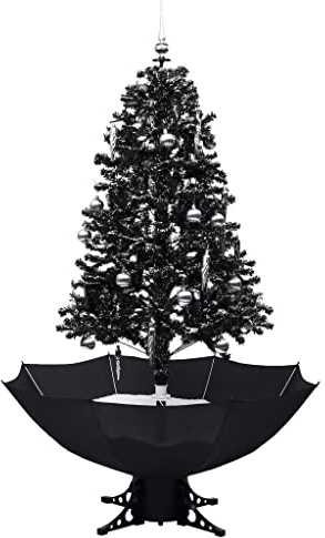 vidaXL Schneiender Weihnachtsbaum mit Schirmfuß Schneefall Künstlich Tannenbaum Christbaum Kunstbaum Dekobaum Weihnachten Dekoration Schwarz 170cm PVC
