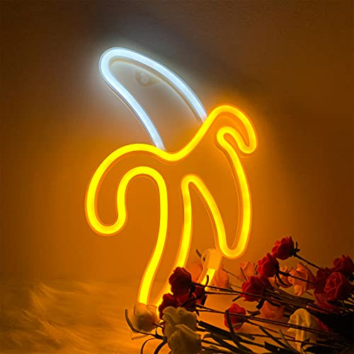 ENUOLI Banana Neon Signs LED Lights Art Wall Decorative Battery/USB Operated Neon Lights for Walls Neon Light Signs for Kids Bedroom Birthday Party Bar Wedding Decor (Warm Yellow)