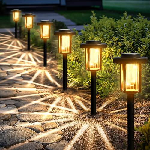 Solpex Luci solari da giardino all'aperto, 6 pacchetti di luci solari da giardino a LED, luci impermeabili alimentate ad energia solare per giardino, patio, paesaggio, passerella, bianco caldo