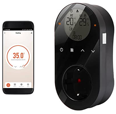 Maiju Enchufe de Salida de termostato Digital WiFi Enchufe de Salida de 16A Aplicación Controlador de Temperatura de Enchufe de Control de Voz 5 + 1 + 1 Seis períodos y Modo de calefacción y