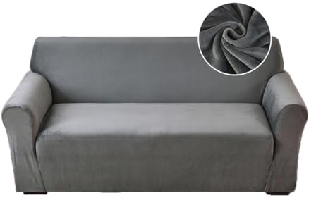 Highdi Stretch Sofabezug 3 Sitzer, Samt Élégant Waschbare Haustier-Sofa-Möbelbezüge Couchhusse Elastisch Weich Sofahusse für Wohnzimmer (Grau,3 Sitzer)