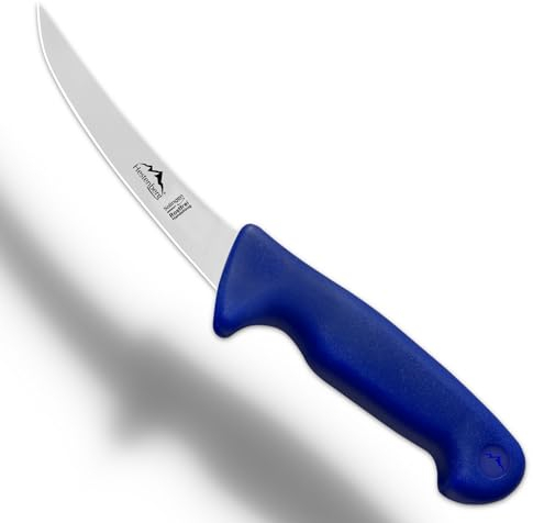 HESTENBERG Solingen Germany Ausbeinmesser gerade & gebogen in Blau, geeignet als Metzgermesser, Schlachtmesser & Fleischmesser (5 Gebogen)