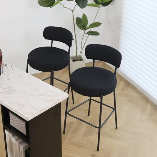 AISALL Barhocker 2er Set, Barhocker mit Lehne, Modern-Stil Barstuhl für Küchenstuhl, Tresenhocker, Design Hocker, runde Tresenhocker mit gut gepolstert, einfache Montage, Sitzhöhe 70 cm, Schwarz