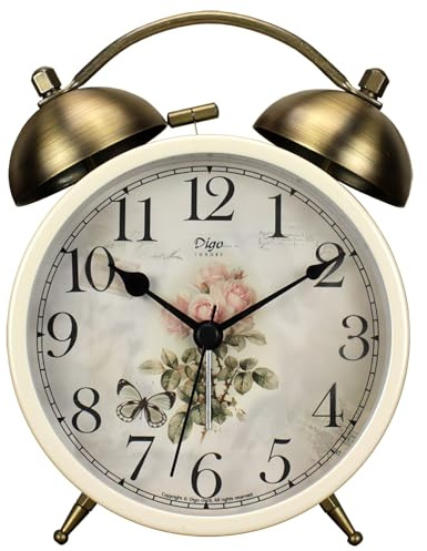 Maxspace 4 Inch Twin Bell Alarm Clock, Retro Analog Alarm Clock Silent Non-Ticking Quartz with Nigh Light, Small Desk Clock for Bedside Table, Battery Operated (Rose)