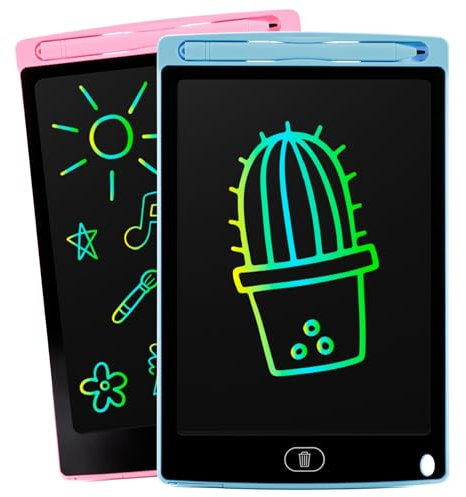 Toyseum 2 x LCD Drawing Tablets for Kids, 8.5 Inch Colour Writing Pad, Fun Doodle Board, Ideal Travel Toys & Holiday Essentials for Toddlers, Learning Gifts for 3+ Year Old Boys & Girls (Blue & Pink)
