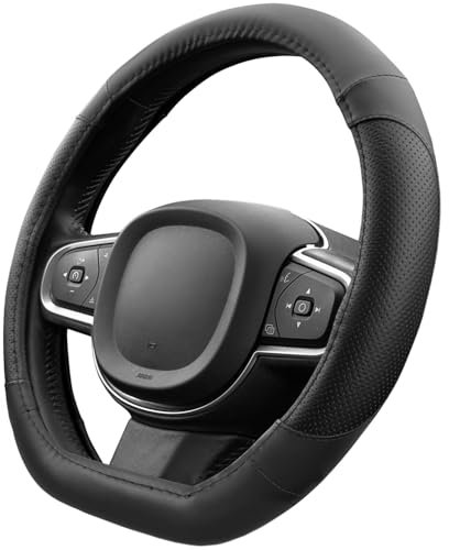 Upgrade4cars Funda Volante Coche Forma D Universal Negro Poli-Piel | Cubre 37-38 cm Diámetro Exterior | Accesorios Coches Interior Decoracion Cubierta | Ideas Regalos