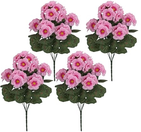 AQCQDQ 4 Bündel Künstliche Blumen Wie Echt, 36 cm Künstliche Geranien Seidenblumen im Freien und Innen, Faux Geranie Blumen für Hochzeit Home Balkon Garten Fenster Box Tischdekoration (Lotus)